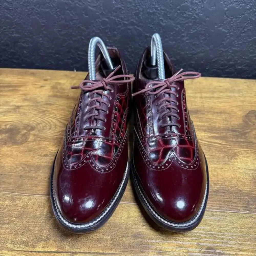 Stacy Baldwin 963 Burgundy Crocodile‎ Embossed Leather Wingtip Oxfords 7.5 EE